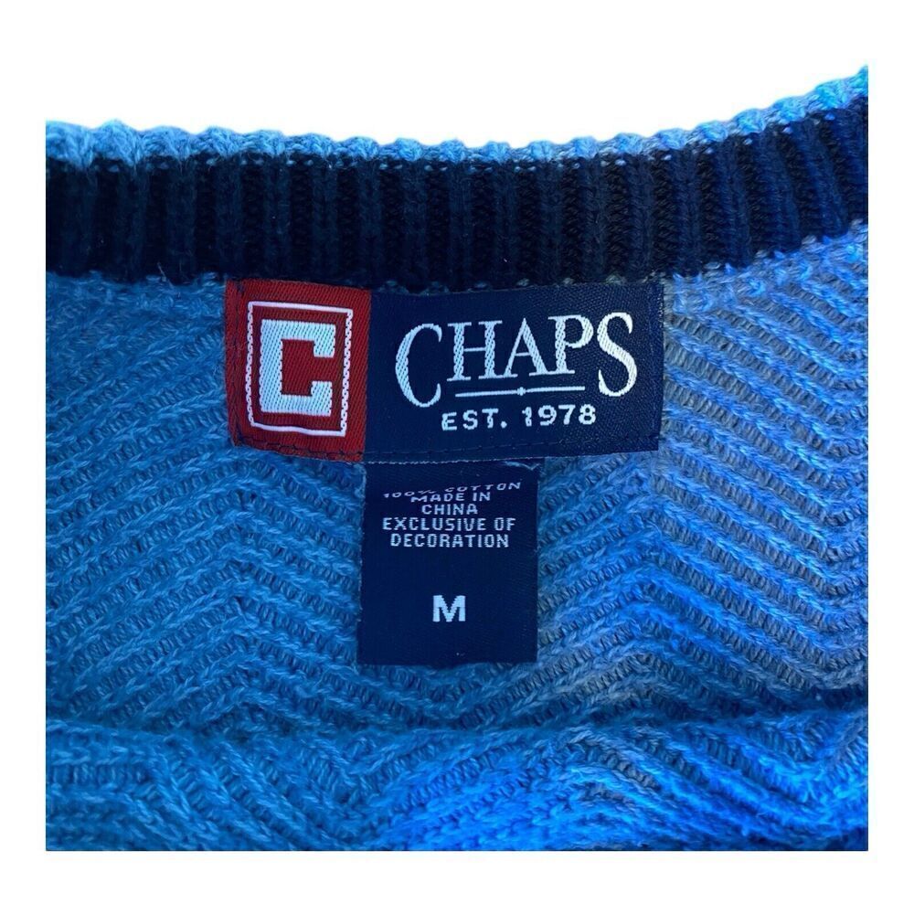 Vintage Chaps Ralph Lauren Men's Knit Sweater M Denim Blue 100% Cotton - Picture 4 of 9